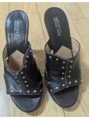 Michael Kors Black Leather Studded Mule Slides 5.5